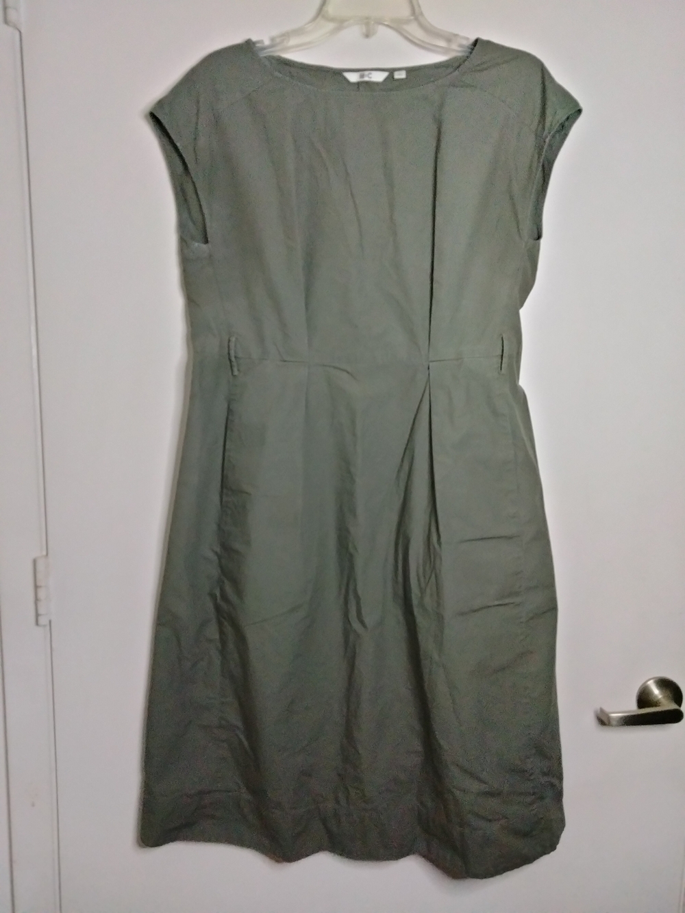 Uniqlo (Sz S) Olive Green 100% Cotton Cap Sleeve Slip Pockets Midi Dress No Belt - Picture 3 of 8